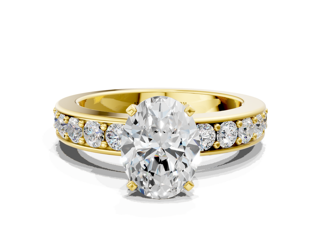 Yellow gold Oval Cut Channel Set Diamond Engagement Ring with Four-Prong Setting_245