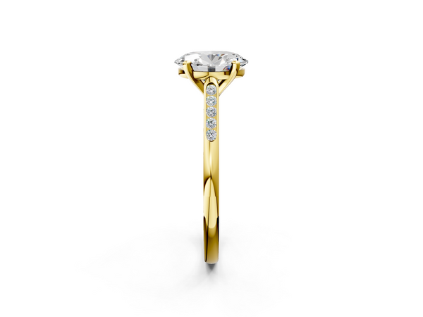 Yellow Gold Oval Solitaire Engagement Ring Setting with Tapered Channel Set Round Accents