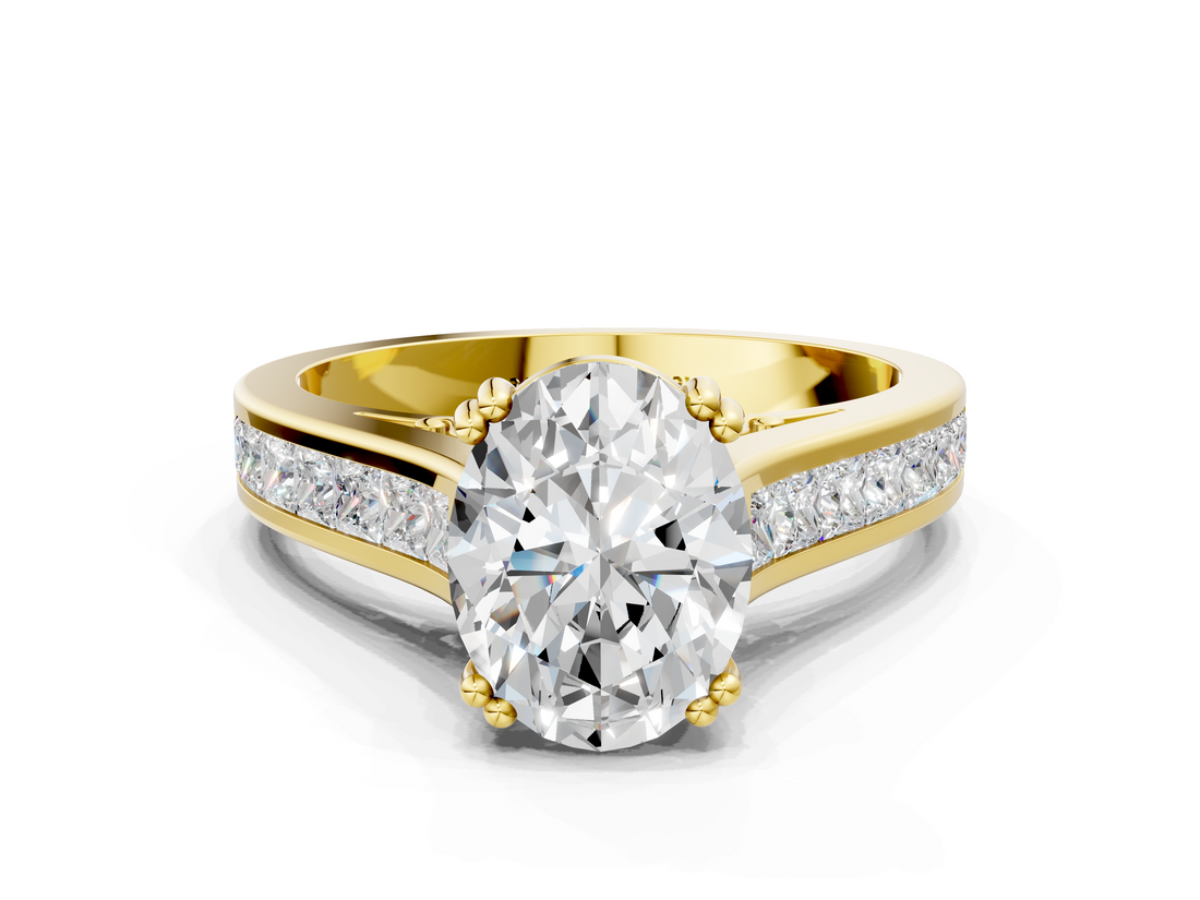 Yellow gold Oval Cut Channel Set Solitaire Engagement Ring with Prong Setting_31