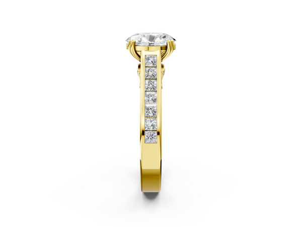 Yellow Gold Oval Channel Set Solitaire Engagement Ring Setting with Double Claw Prongs