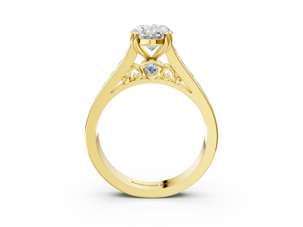 Yellow Gold Oval Channel Set Solitaire Engagement Ring Setting with Double Claw Prongs