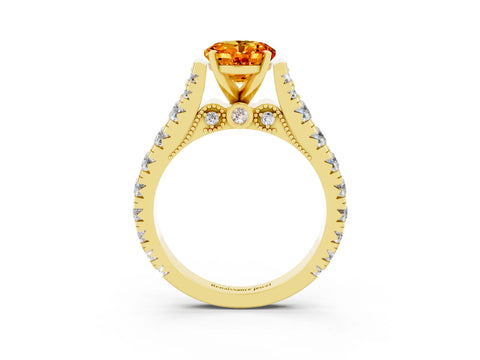 Yellow gold Oval Cut Citrine Classic Solitaire Ring with Pavé Band and Four-Prong Setting_3