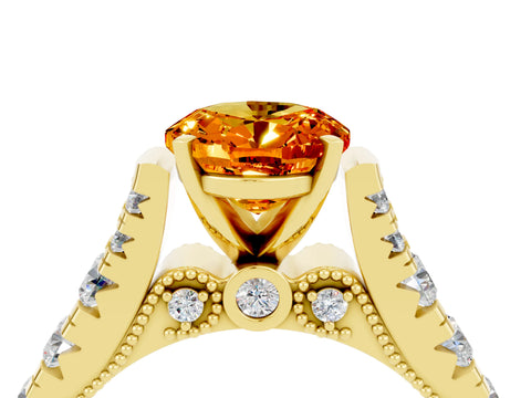 Yellow gold Oval Cut Citrine Classic Solitaire Ring with Pavé Band and Four-Prong Setting_4