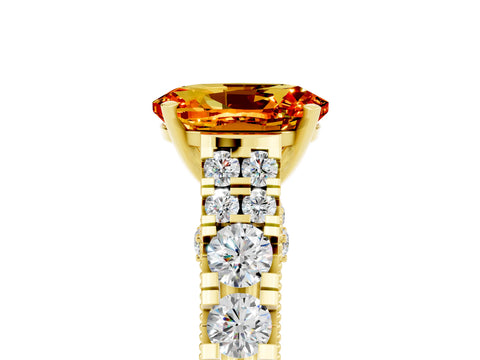 Yellow gold Oval Cut Citrine Classic Solitaire Ring with Pavé Band and Four-Prong Setting_5