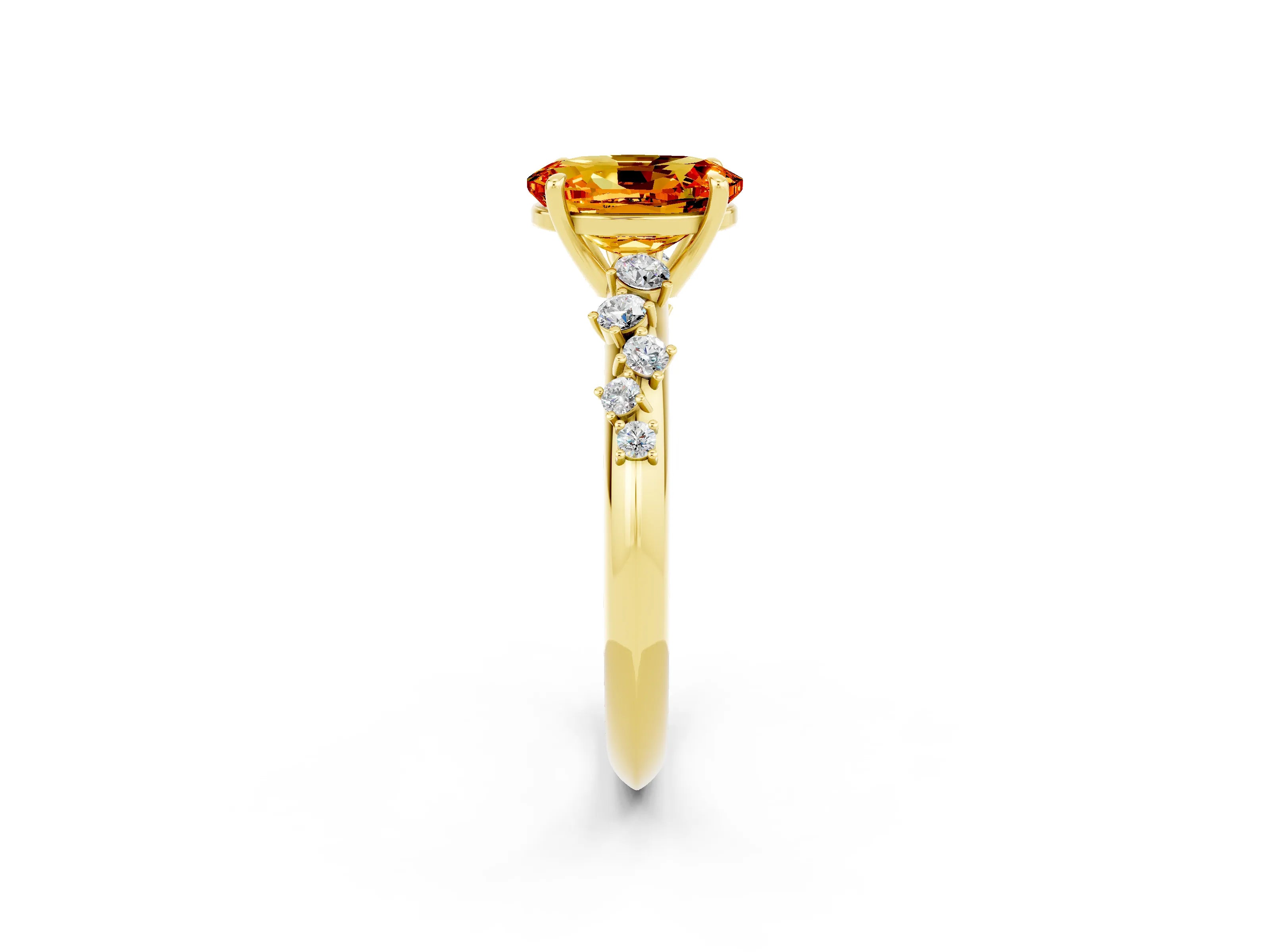 Yellow gold Oval Cut Citrine Cluster Side Stone Solitaire Ring with Prong Setting_26