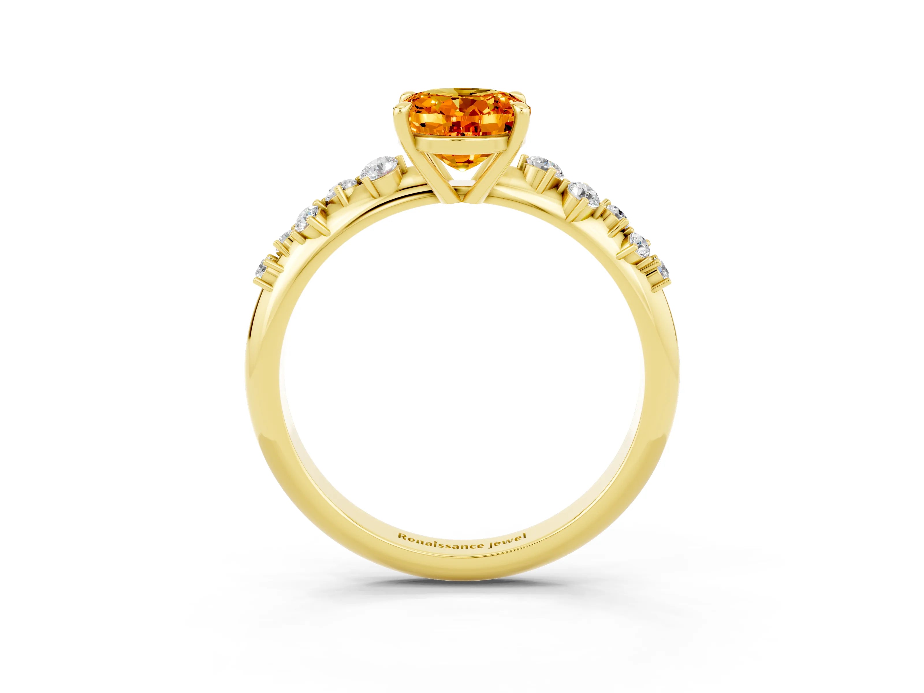 Yellow gold Oval Cut Citrine Cluster Side Stone Solitaire Ring with Prong Setting_27