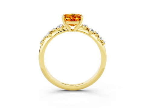 Yellow gold Oval Cut Citrine Cluster Side Stone Solitaire Ring with Prong Setting_27