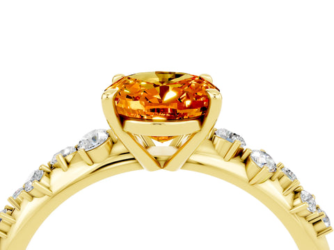 Yellow gold Oval Cut Citrine Cluster Side Stone Solitaire Ring with Prong Setting_28