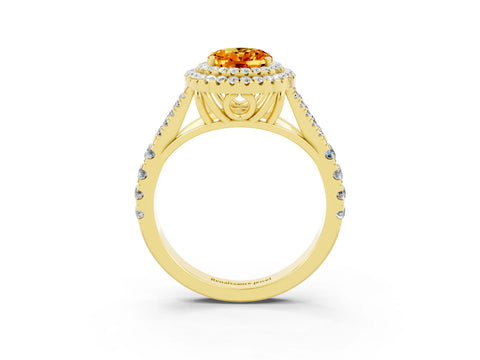 Yellow gold Oval Cut Citrine Double Halo Ring with Split Shank and Prong Setting_15