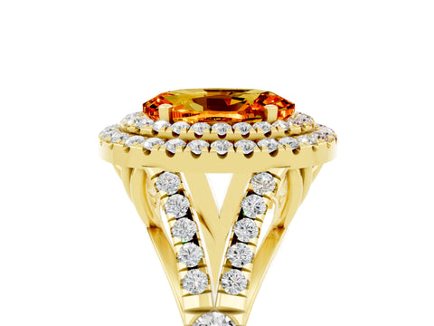 Yellow gold Oval Cut Citrine Double Halo Ring with Split Shank and Prong Setting_17