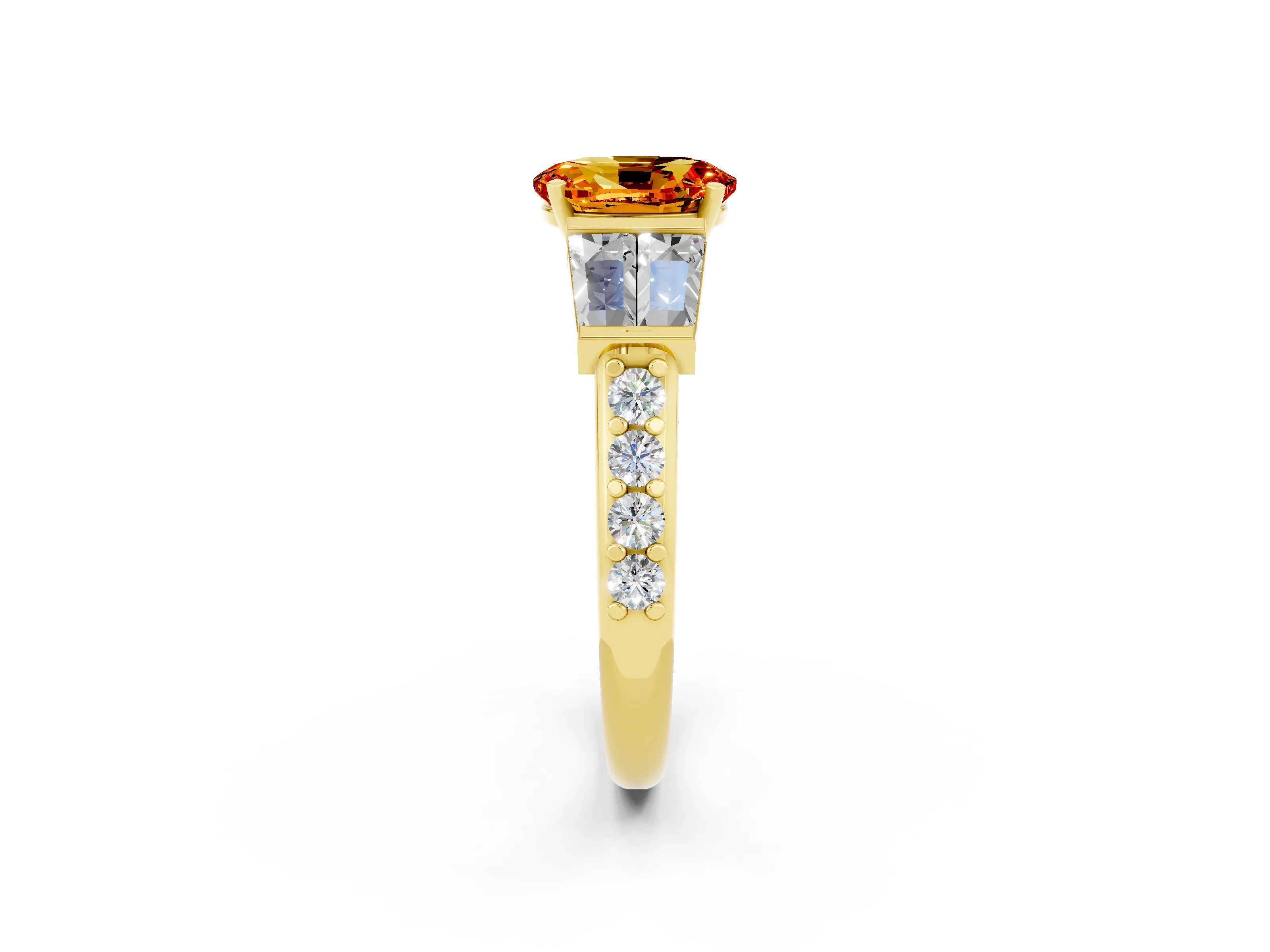 Yellow gold Oval Cut Citrine Engagement Ring with Baguette Side Stones and Channel Set Band_2