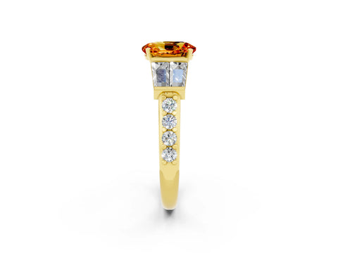 Yellow gold Oval Cut Citrine Engagement Ring with Baguette Side Stones and Channel Set Band_2