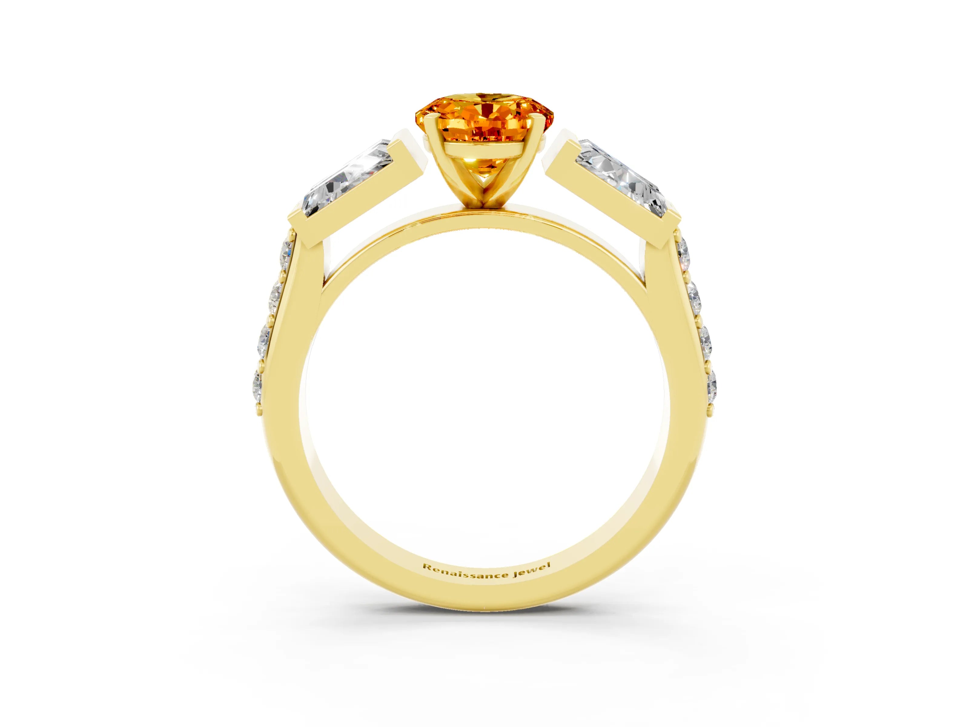 Yellow gold Oval Cut Citrine Engagement Ring with Baguette Side Stones and Channel Set Band_3