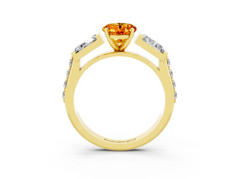 Yellow gold Oval Cut Citrine Engagement Ring with Baguette Side Stones and Channel Set Band_3