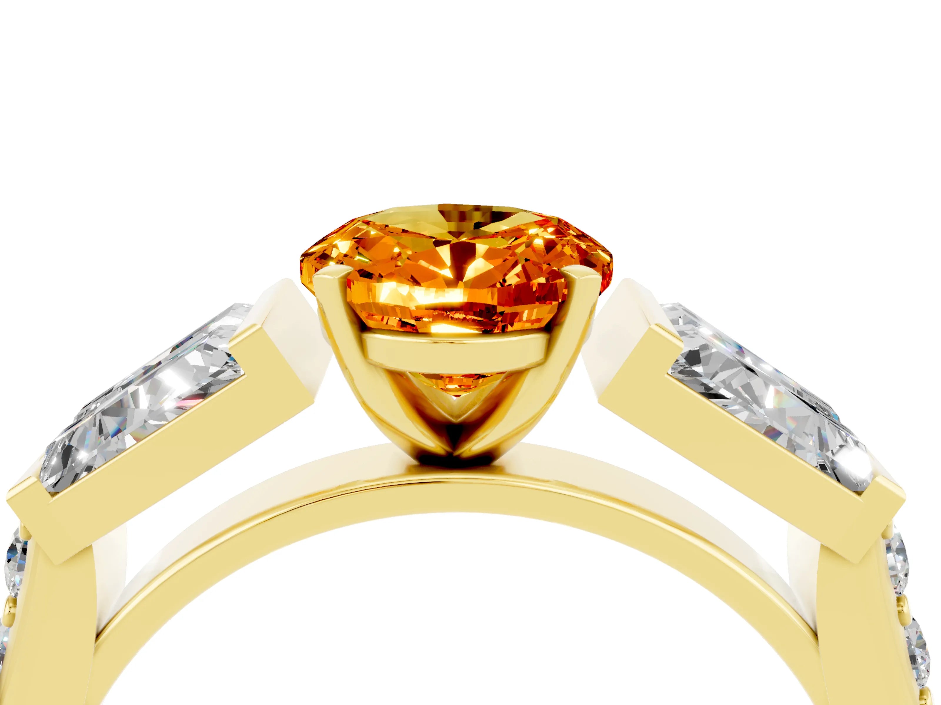 Yellow gold Oval Cut Citrine Engagement Ring with Baguette Side Stones and Channel Set Band_4
