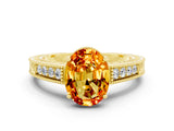 Yellow gold Oval Cut Citrine Engagement Ring with Milgrain Channel Set Band and Prong Setting