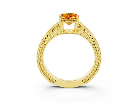 Yellow gold Oval Cut Citrine Engagement Ring with Milgrain Channel Set Band and Prong Setting_3