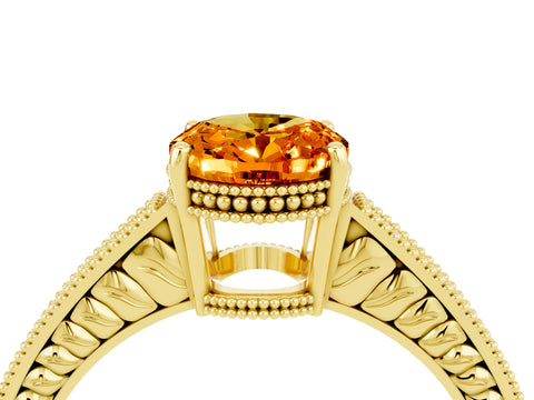 Yellow gold Oval Cut Citrine Engagement Ring with Milgrain Channel Set Band and Prong Setting_4
