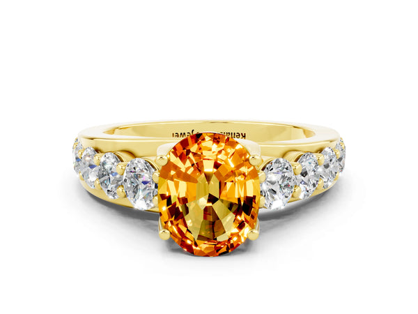 Yellow gold Oval Cut Citrine Engagement Ring with Pavé Band and Four-Prong Setting