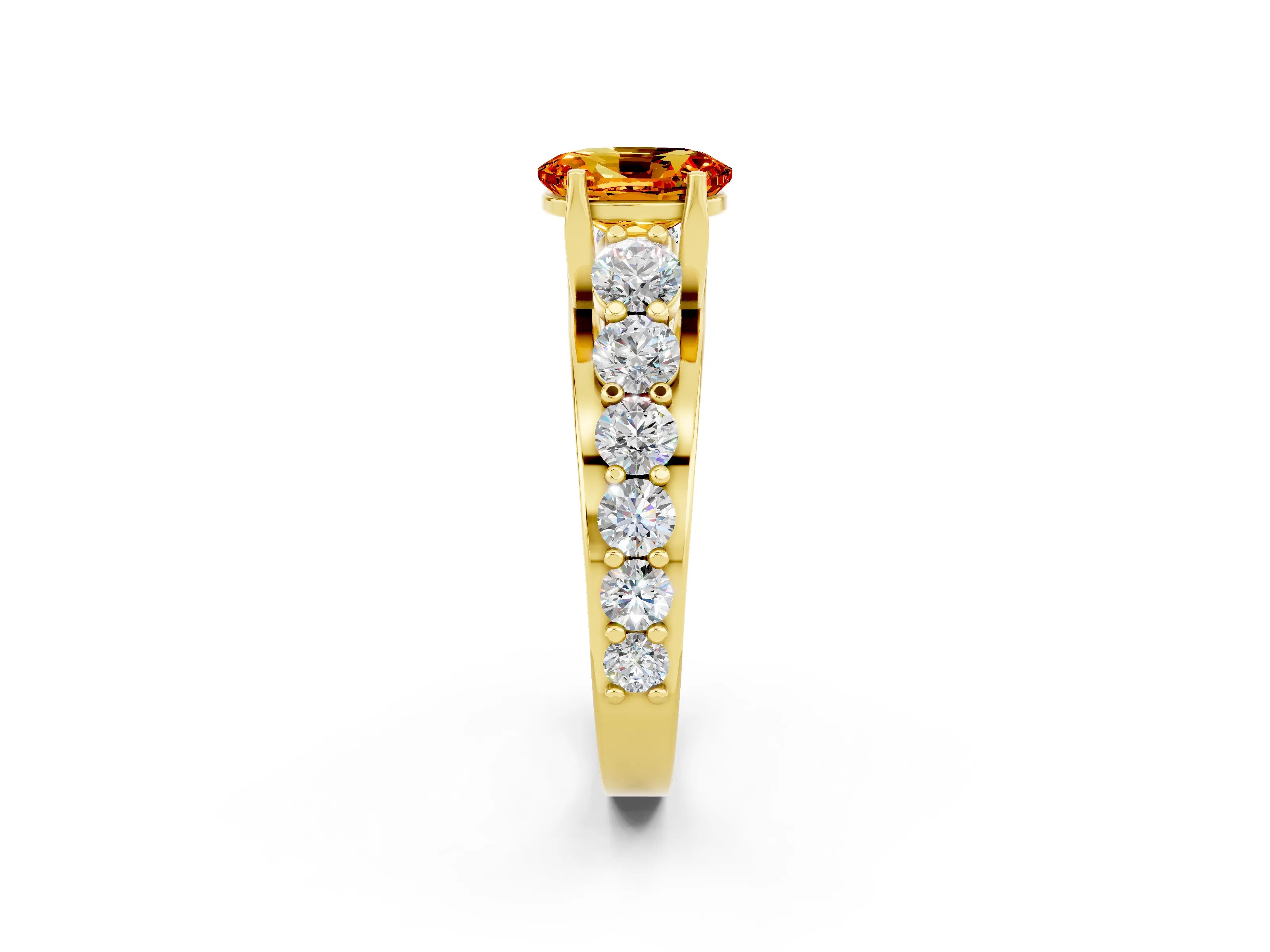 Yellow gold Oval Cut Citrine Engagement Ring with Pavé Band and Four-Prong Setting_2