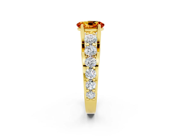 Yellow gold Oval Cut Citrine Engagement Ring with Pavé Band and Four-Prong Setting