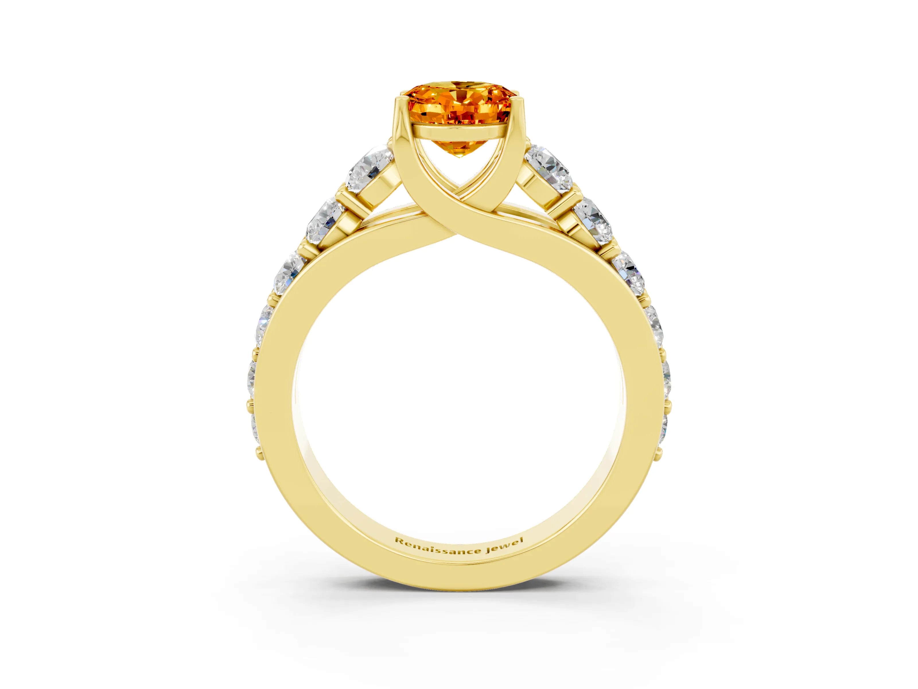 Yellow gold Oval Cut Citrine Engagement Ring with Pavé Band and Four-Prong Setting_3