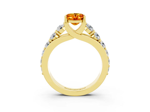 Yellow gold Oval Cut Citrine Engagement Ring with Pavé Band and Four-Prong Setting_3