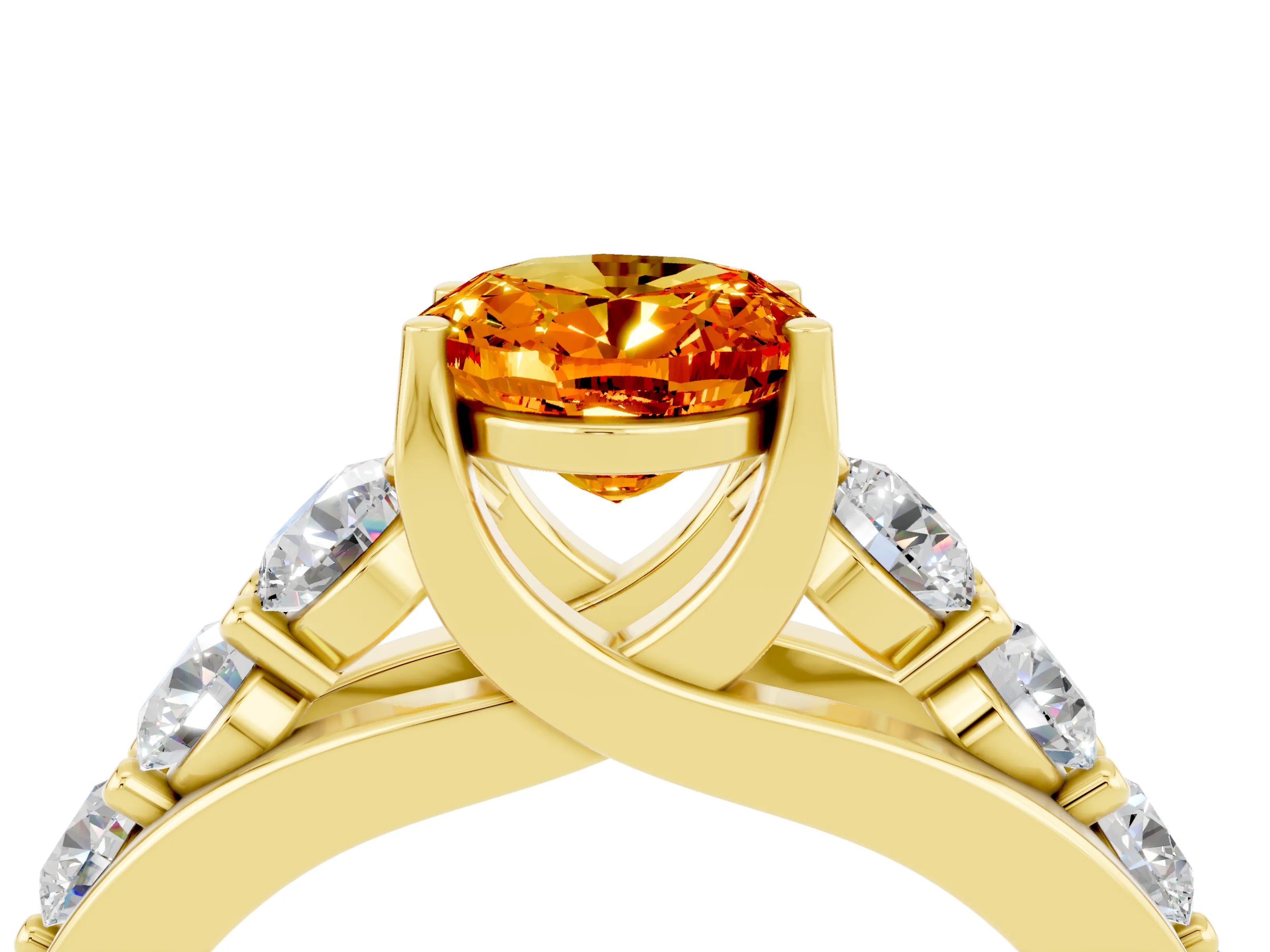 Yellow gold Oval Cut Citrine Engagement Ring with Pavé Band and Four-Prong Setting_4