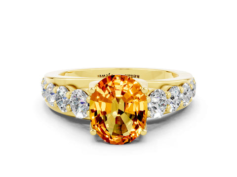 Yellow gold Oval Cut Citrine Engagement Ring with Pavé Band and Four-Prong Setting