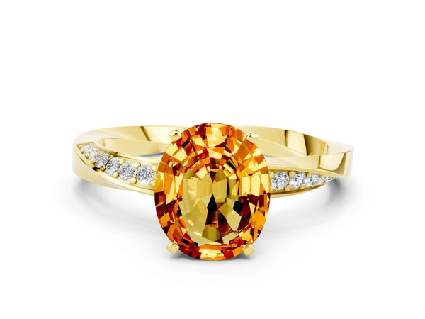 Yellow gold Oval Cut Citrine Engagement Ring with Side Stone Accents and Four-Prong Setting