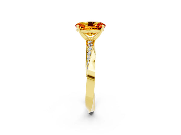 Yellow gold Oval Cut Citrine Engagement Ring with Side Stone Accents and Four-Prong Setting