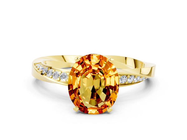 Yellow gold Oval Cut Citrine Engagement Ring with Side Stone Accents and Four-Prong Setting