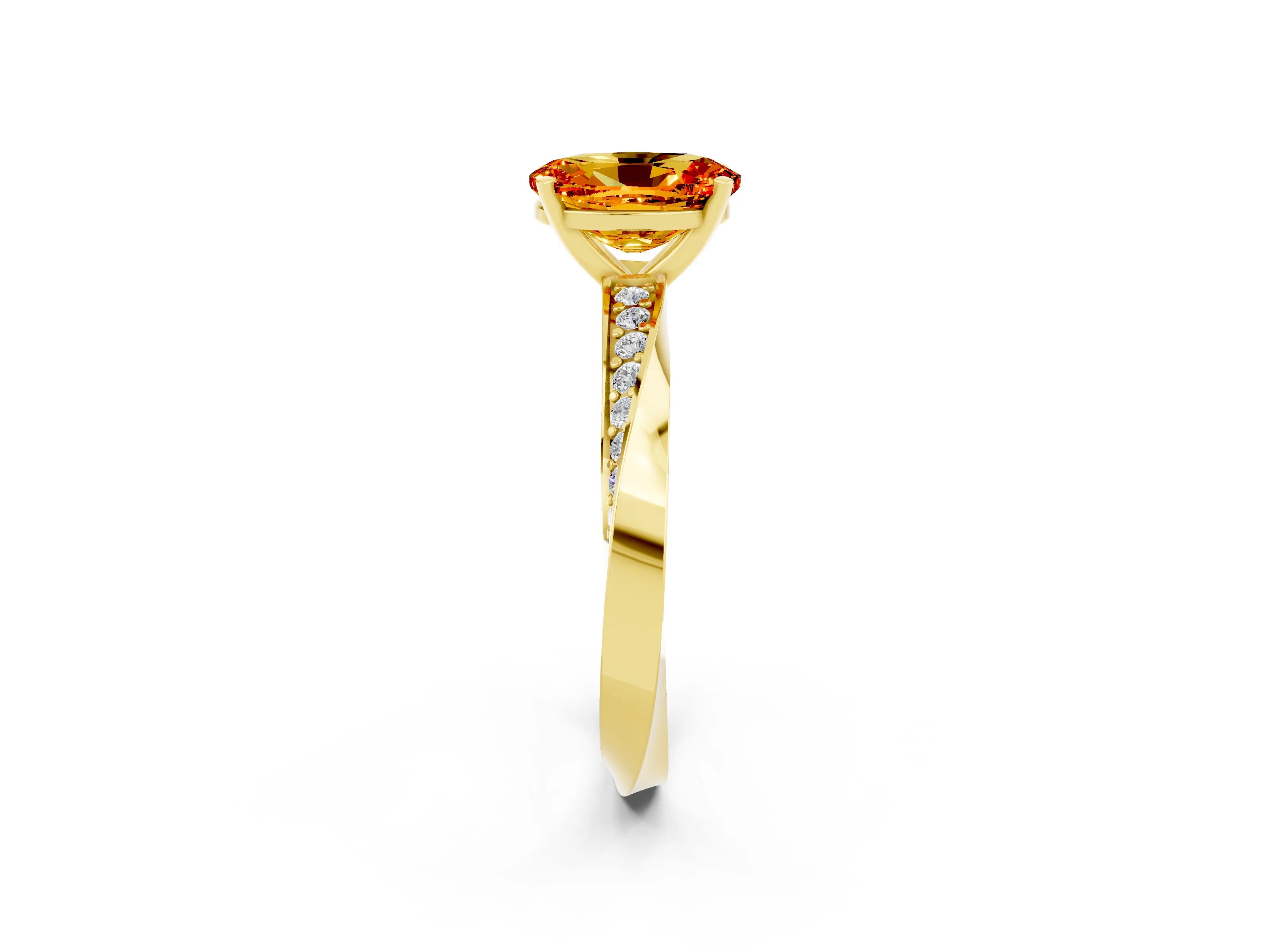 Yellow gold Oval Cut Citrine Engagement Ring with Side Stone Accents and Four-Prong Setting_29
