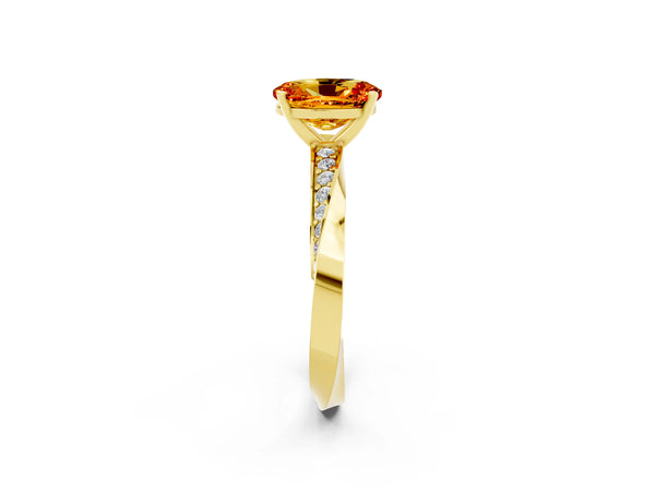 Yellow gold Oval Cut Citrine Engagement Ring with Side Stone Accents and Four-Prong Setting