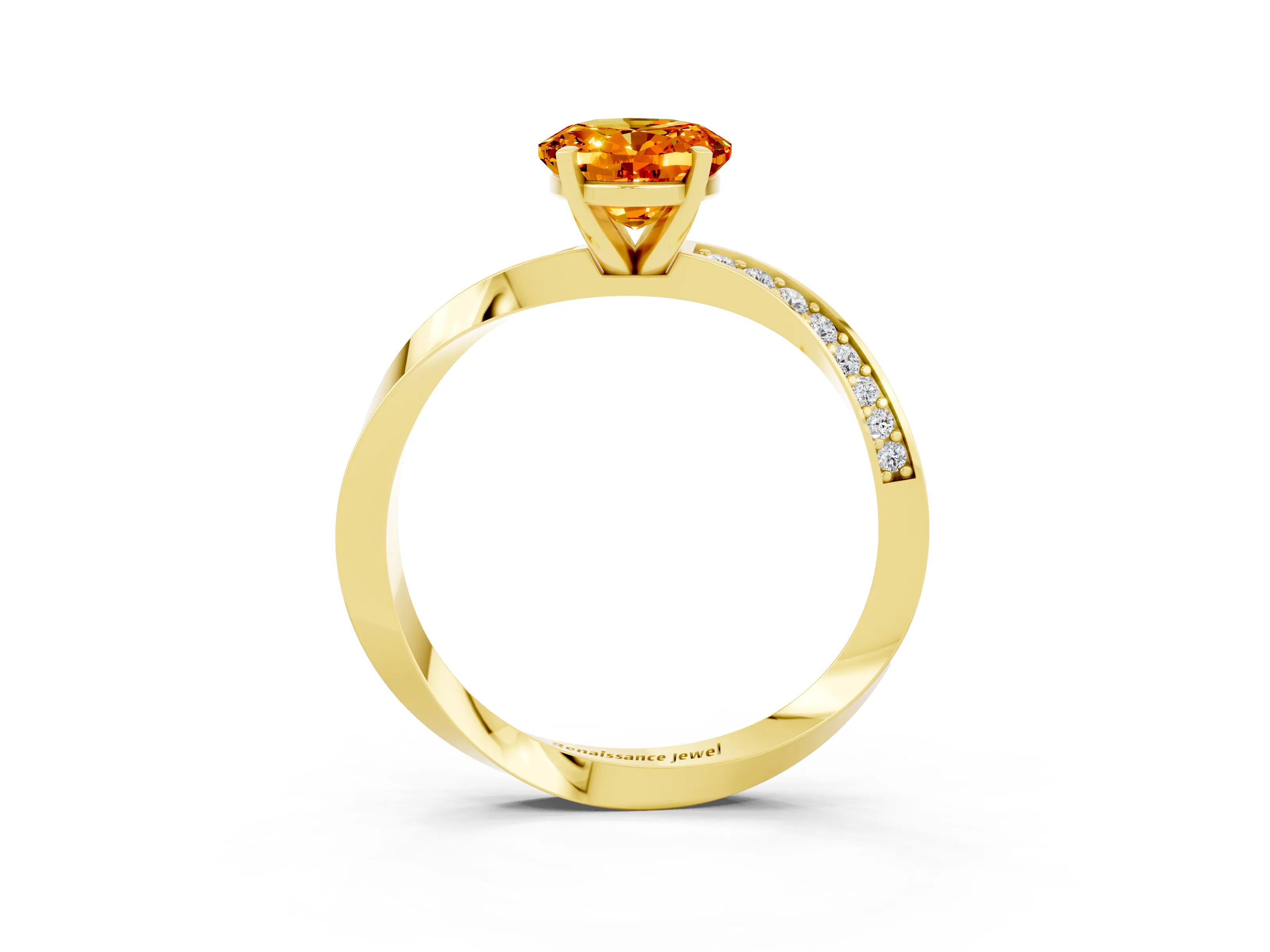 Yellow gold Oval Cut Citrine Engagement Ring with Side Stone Accents and Four-Prong Setting_30