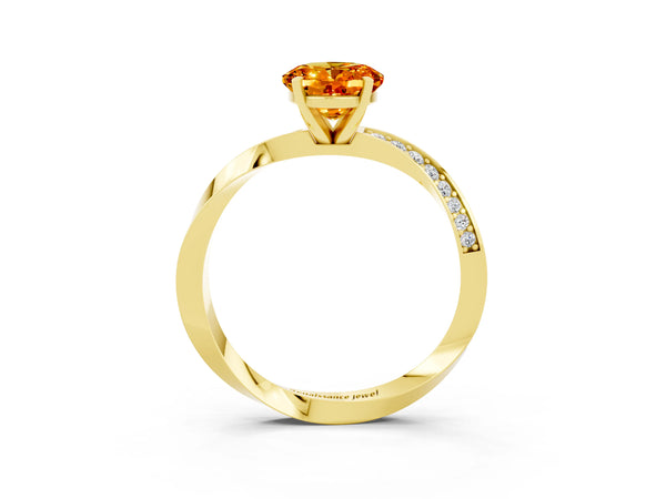 Yellow gold Oval Cut Citrine Engagement Ring with Side Stone Accents and Four-Prong Setting