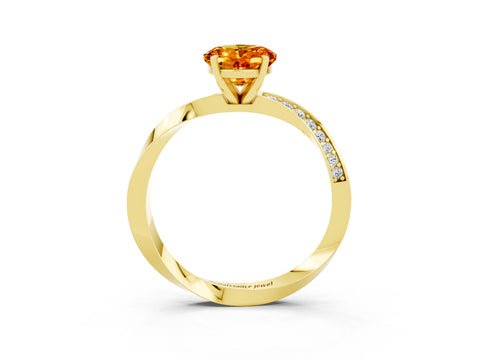 Yellow gold Oval Cut Citrine Engagement Ring with Side Stone Accents and Four-Prong Setting_30