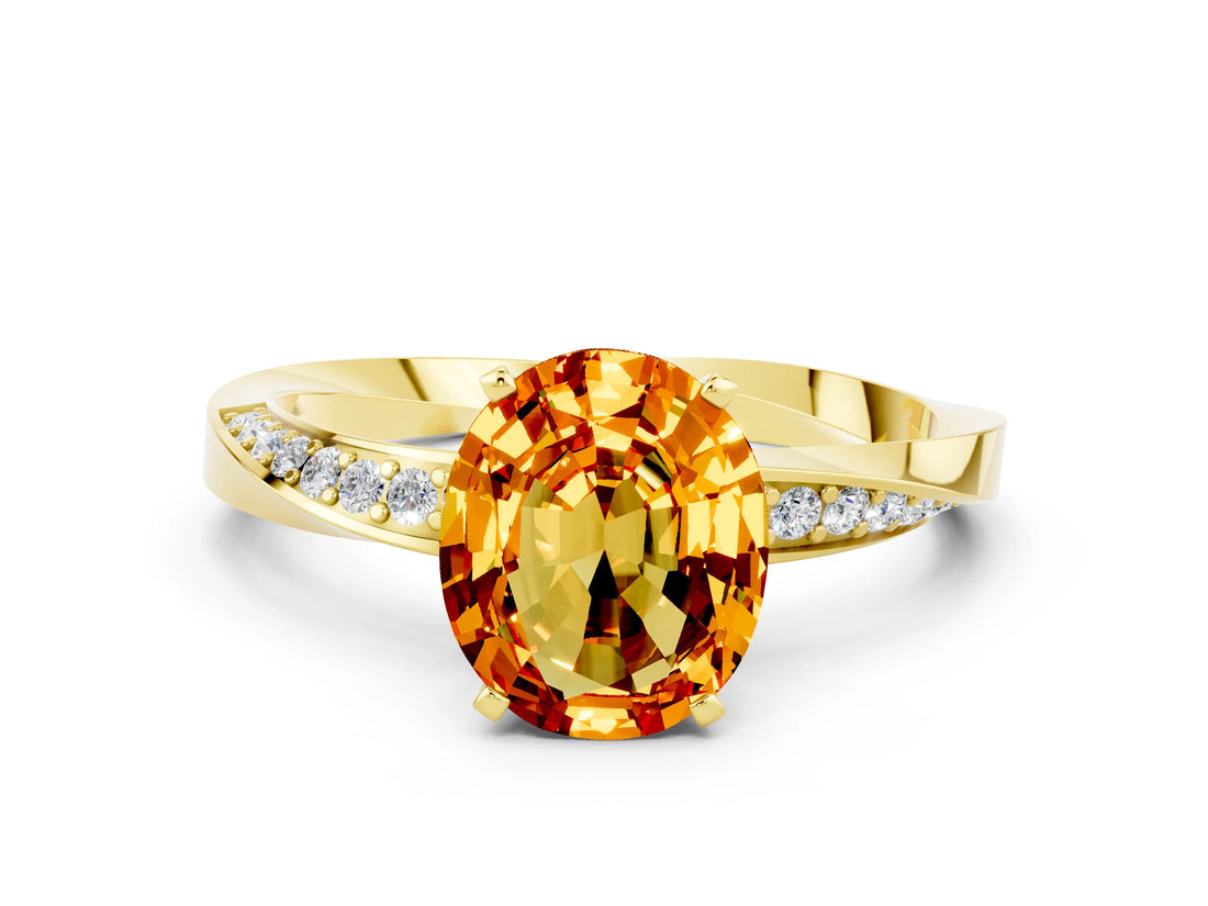 Yellow gold Oval Cut Citrine Engagement Ring with Side Stone Accents and Four-Prong Setting_72