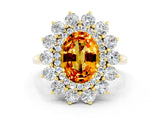 Yellow gold Oval Cut Citrine Floral Double Halo Engagement Ring with Prong Setting_48
