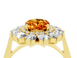 Yellow gold Oval Cut Citrine Floral Double Halo Engagement Ring with Prong Setting_52