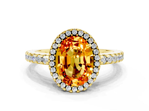 Yellow gold Oval Cut Citrine Halo Engagement Ring with Pavé Band and Prong Setting_12