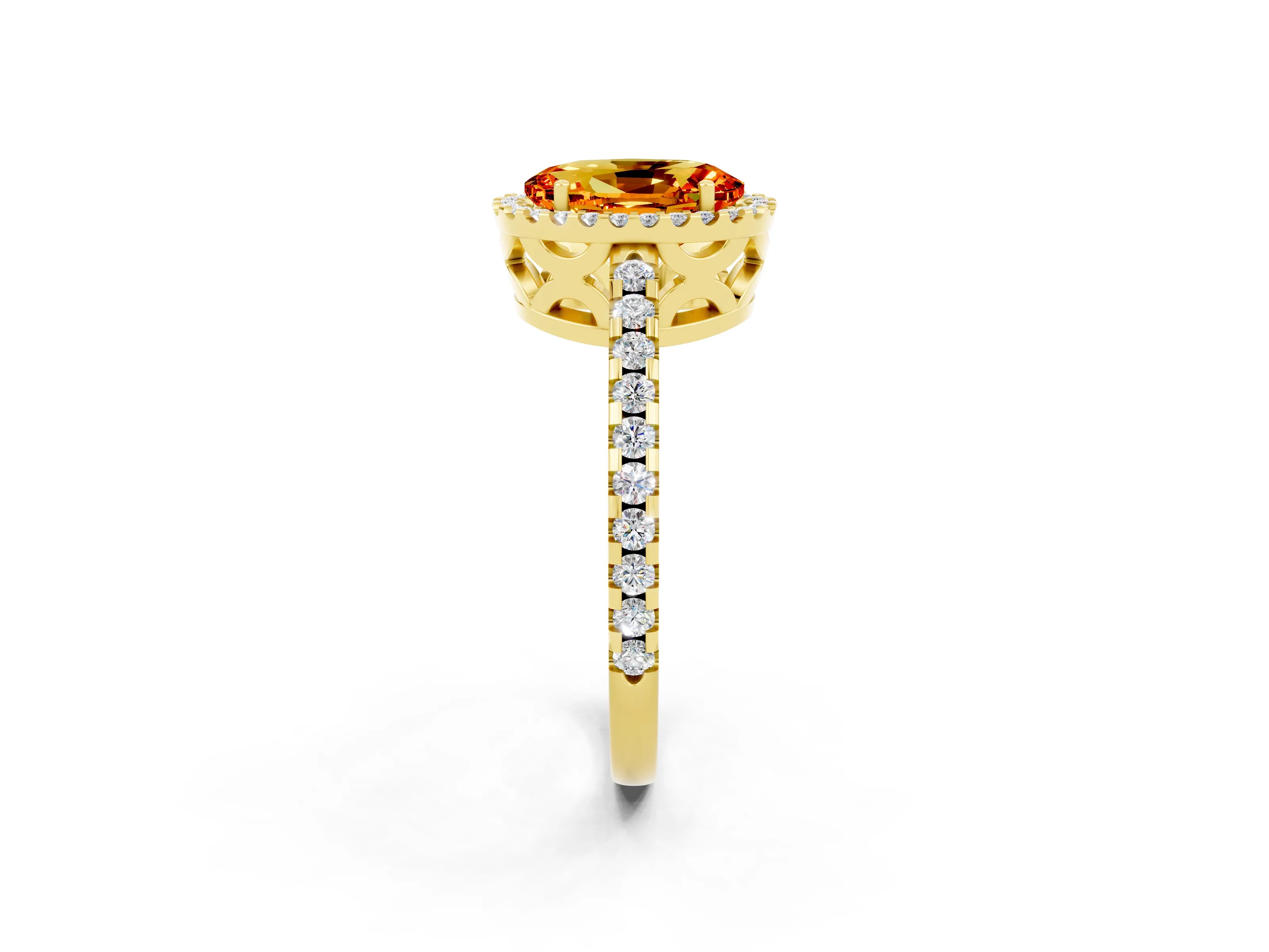 Yellow gold Oval Cut Citrine Halo Engagement Ring with Pavé Band and Prong Setting_14