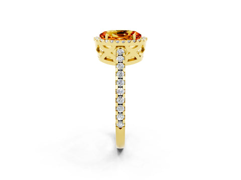 Yellow gold Oval Cut Citrine Halo Engagement Ring with Pavé Band and Prong Setting_14