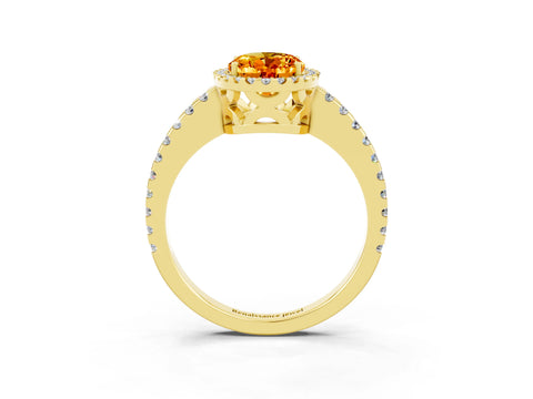 Yellow gold Oval Cut Citrine Halo Engagement Ring with Pavé Band and Prong Setting_15