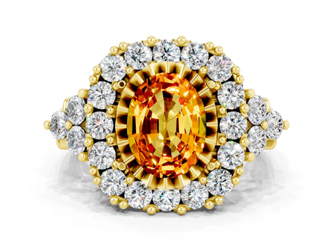 Yellow gold Oval Cut Citrine Halo Ring with Pavé Band and Four-Prong Setting_12