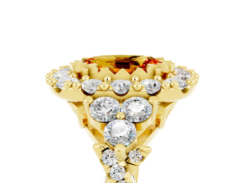 Yellow gold Oval Cut Citrine Halo Ring with Pavé Band and Four-Prong Setting_17