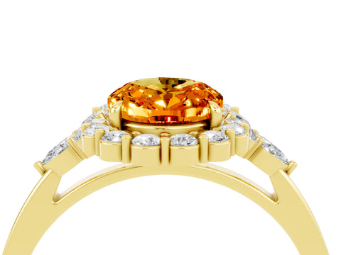 Yellow gold Oval Cut Citrine Halo Ring with Pear Side Stones and Prong Setting_16