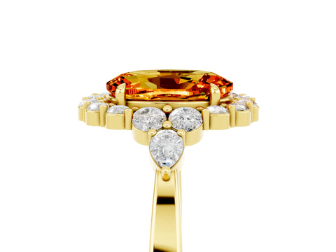 Yellow gold Oval Cut Citrine Halo Ring with Pear Side Stones and Prong Setting_17