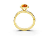 Yellow gold Oval Cut Citrine Halo Ring with Round Split Shank and Prong Setting_51