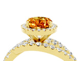 Yellow gold Oval Cut Citrine Halo Ring with Round Split Shank and Prong Setting_52